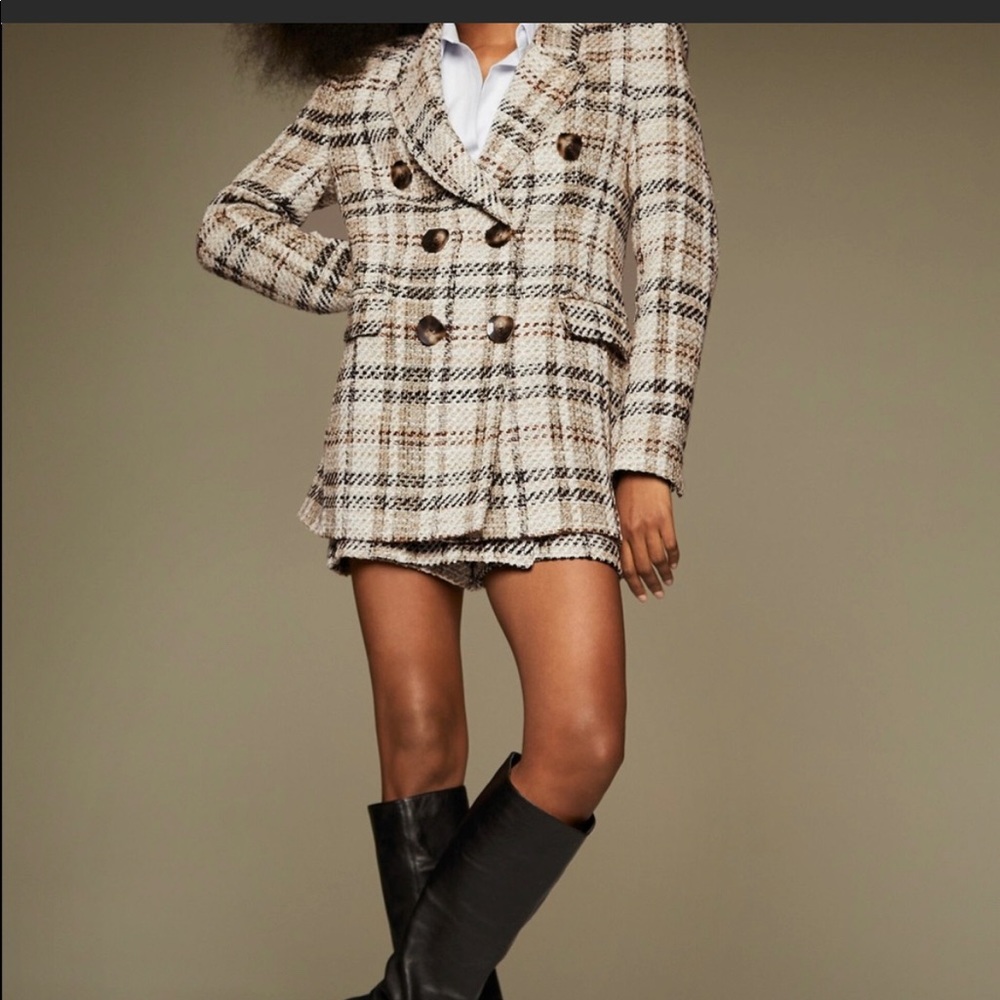 Zara Plaid Blazer in Cream and Black